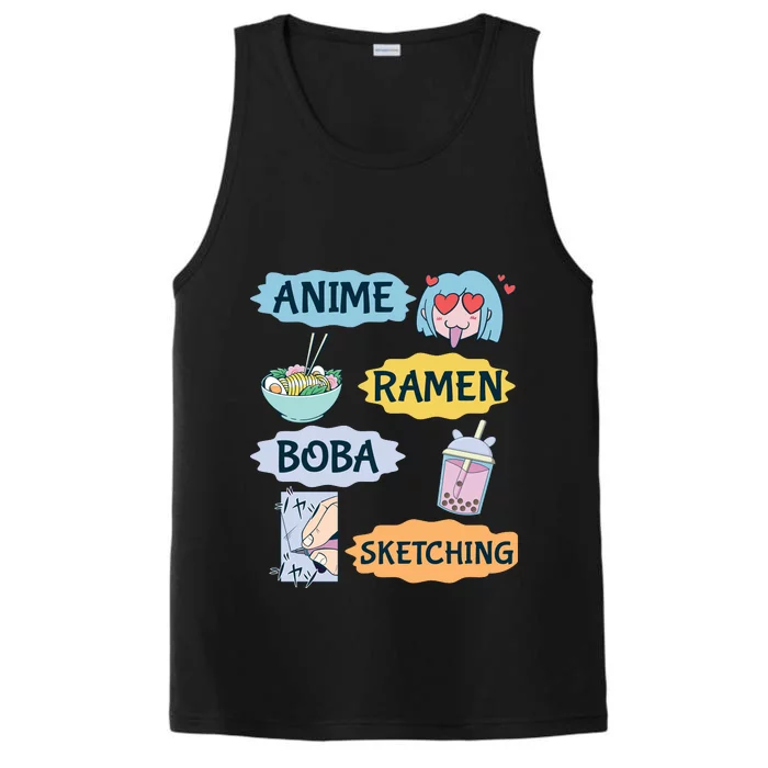 Anime Ramen Boba Sketching Kawaii Girl Anime Lover Gift Performance Tank