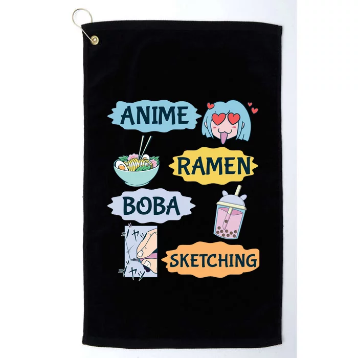 Anime Ramen Boba Sketching Kawaii Girl Anime Lover Gift Platinum Collection Golf Towel