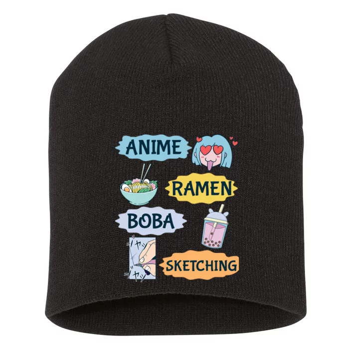 Anime Ramen Boba Sketching Kawaii Girl Anime Lover Gift Short Acrylic Beanie