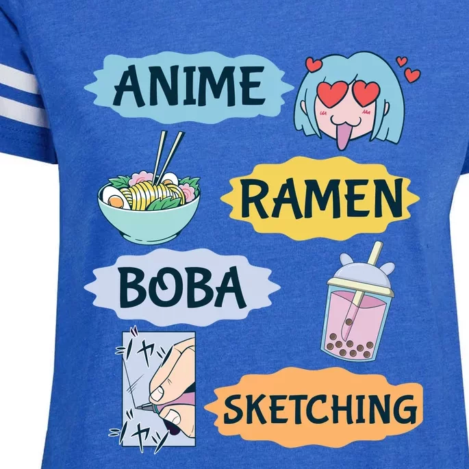 Anime Ramen Boba Sketching Kawaii Girl Anime Lover Gift Enza Ladies Jersey Football T-Shirt