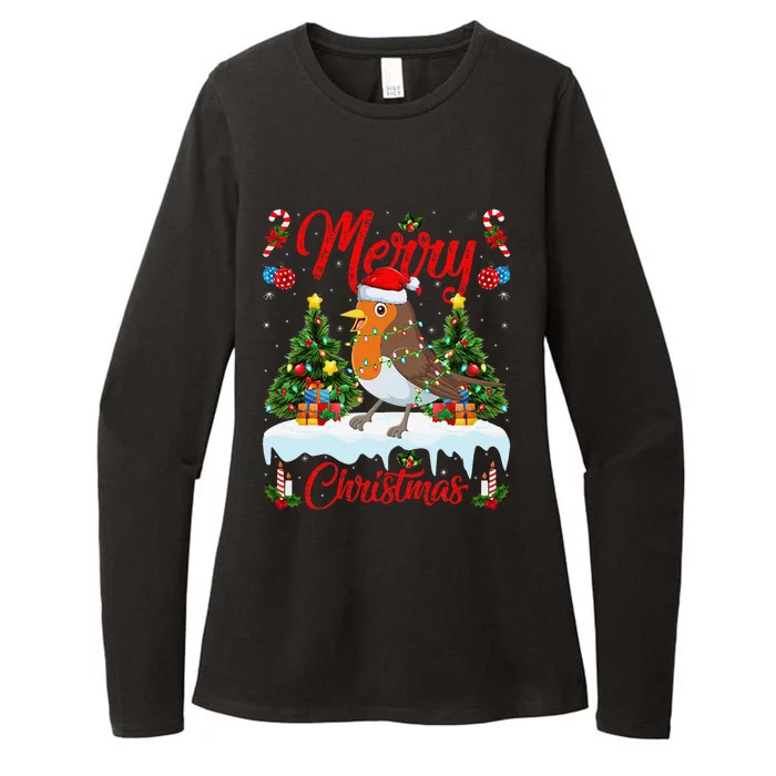 American Robin Bird Merry Christmas Tree Lighting Santa Xmas Womens CVC Long Sleeve Shirt