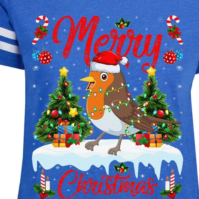 American Robin Bird Merry Christmas Tree Lighting Santa Xmas Enza Ladies Jersey Football T-Shirt