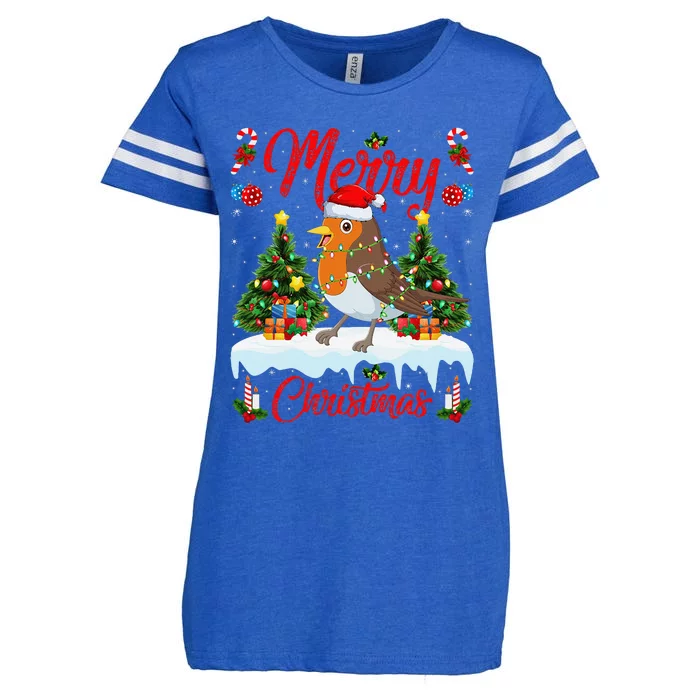 American Robin Bird Merry Christmas Tree Lighting Santa Xmas Enza Ladies Jersey Football T-Shirt