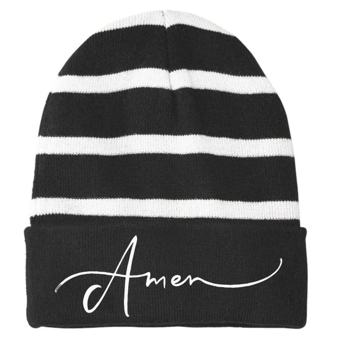 Amen Religious Biblical Prayer Protestant Catholic Blessings Striped Beanie with Solid Band