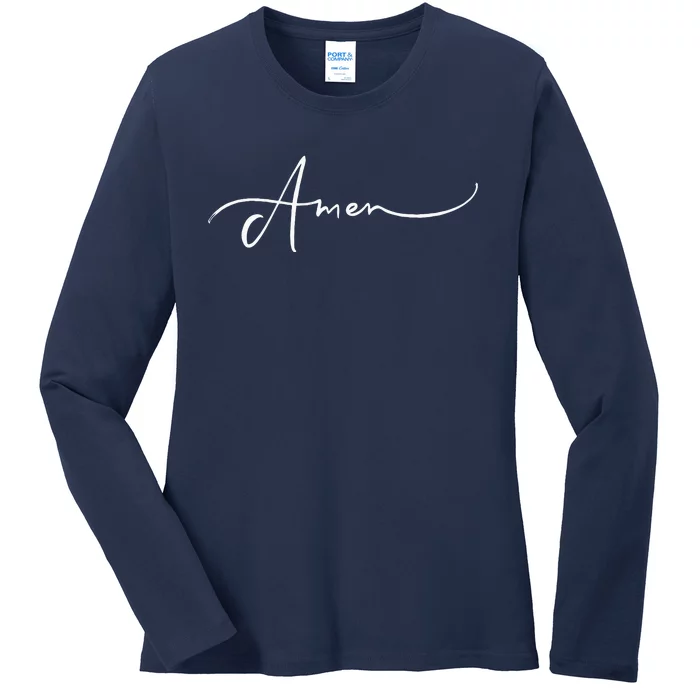 Amen Religious Biblical Prayer Protestant Catholic Blessings Ladies Long Sleeve Shirt