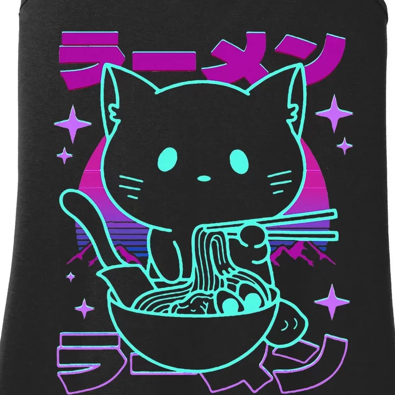 Anime Ramen Cat Retro Japanese Noodles Aesthetic Kawaii Cat Ladies Essential Tank