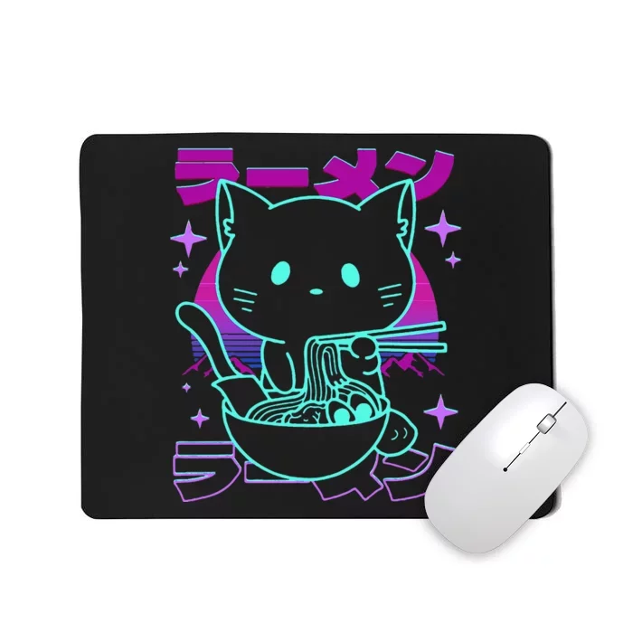 Anime Ramen Cat Retro Japanese Noodles Aesthetic Kawaii Cat Mousepad