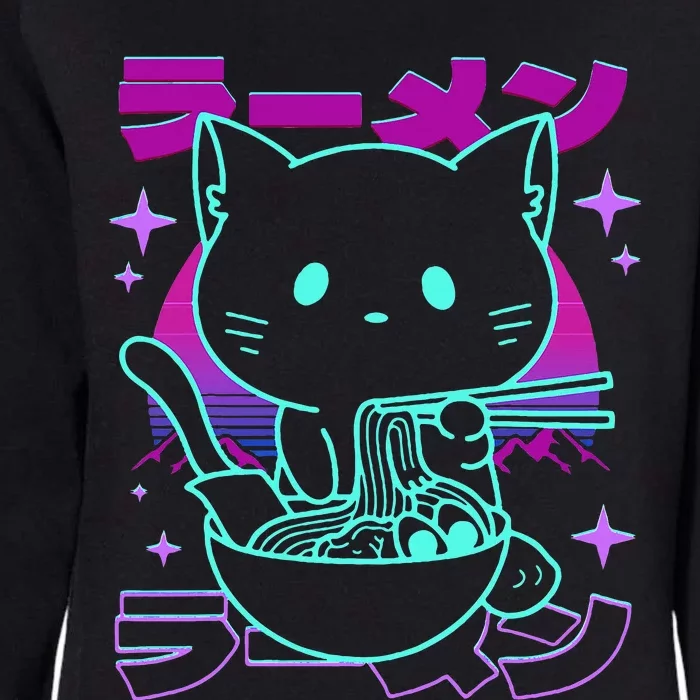 Anime Ramen Cat Retro Japanese Noodles Aesthetic Kawaii Cat Womens California Wash Sweatshirt