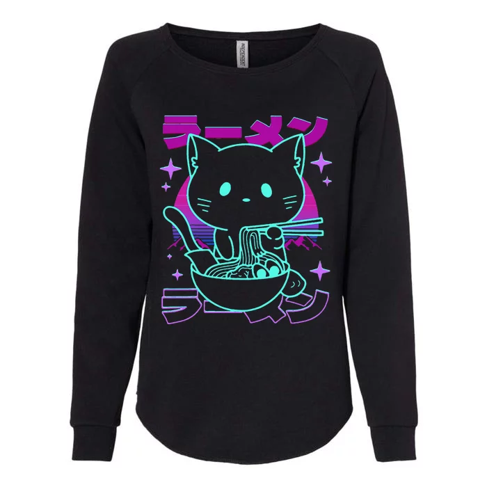 Anime Ramen Cat Retro Japanese Noodles Aesthetic Kawaii Cat Womens California Wash Sweatshirt