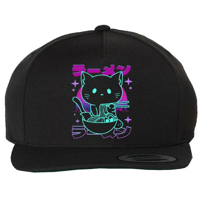 Anime Ramen Cat Retro Japanese Noodles Aesthetic Kawaii Cat Wool Snapback Cap