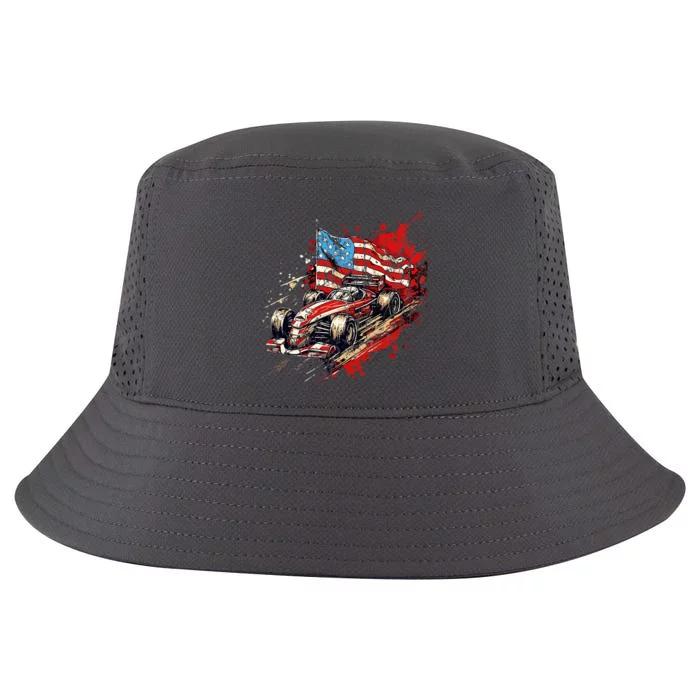 Auto Racing Car American Flag 4th Of July Cool Comfort Performance Bucket Hat