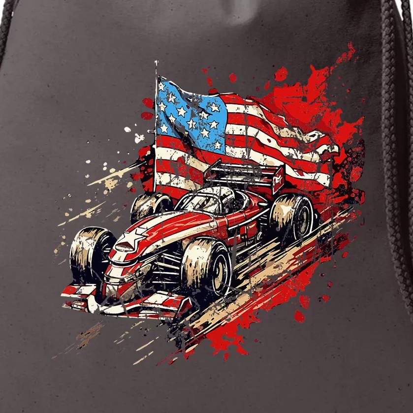 Auto Racing Car American Flag 4th Of July Drawstring Bag