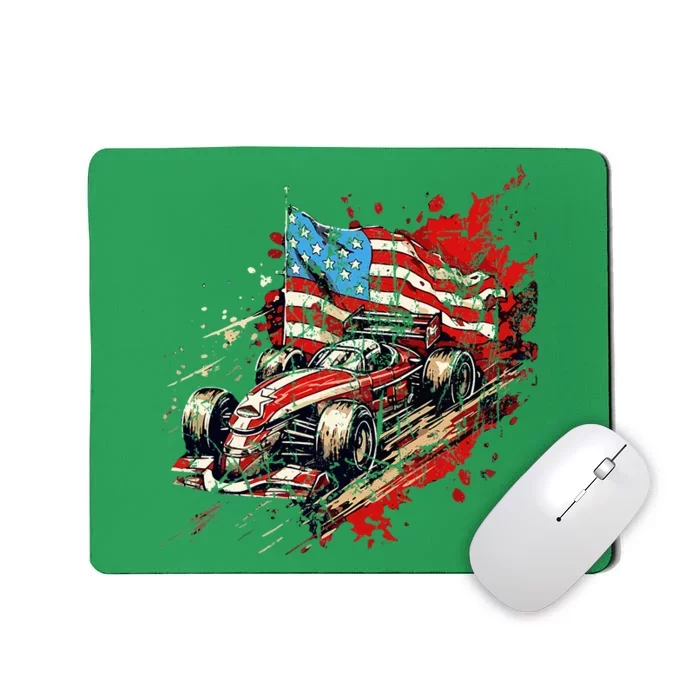 Auto Racing Car American Flag 4th Of July Mousepad