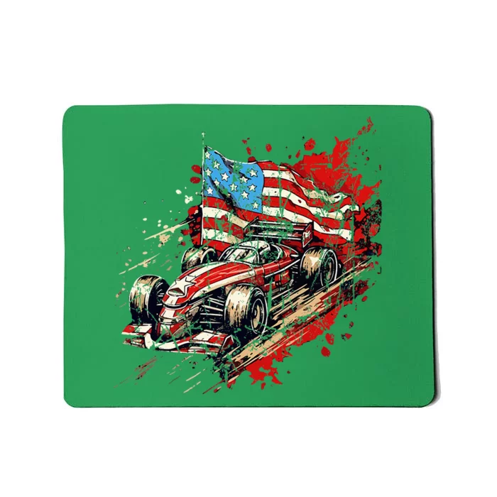 Auto Racing Car American Flag 4th Of July Mousepad