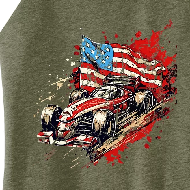 Auto Racing Car American Flag 4th Of July Women’s Perfect Tri Rocker Tank