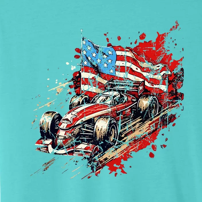 Auto Racing Car American Flag 4th Of July ChromaSoft Performance T-Shirt