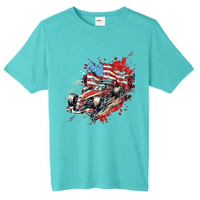 Auto Racing Car American Flag 4th Of July ChromaSoft Performance T-Shirt