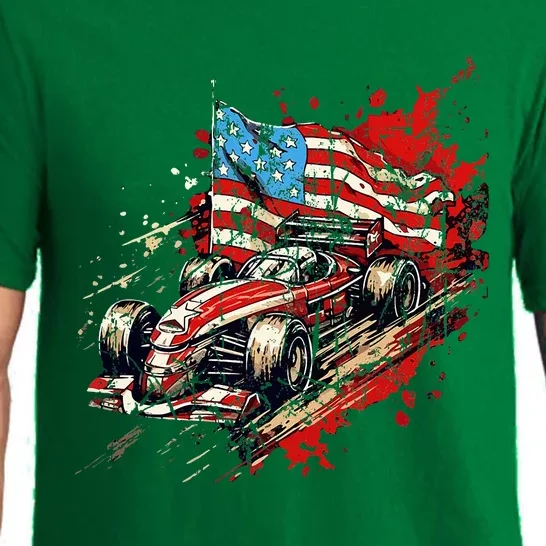 Auto Racing Car American Flag 4th Of July Pajama Set