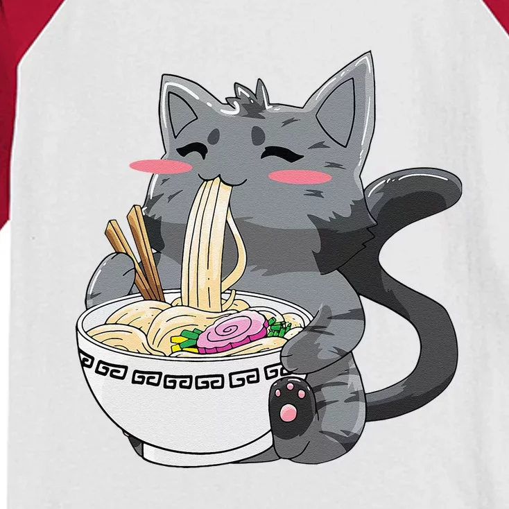 Anime Ramen Cat Kawaii Neko Gift Kids Colorblock Raglan Jersey