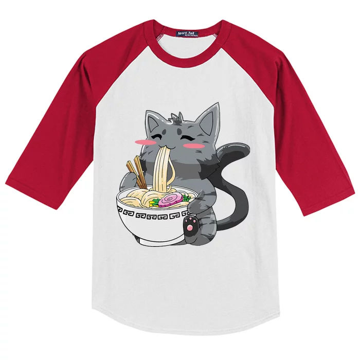 Anime Ramen Cat Kawaii Neko Gift Kids Colorblock Raglan Jersey