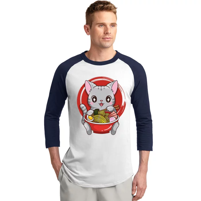 Anime Ramen Cats Kawaii Neko Gift Baseball Sleeve Shirt