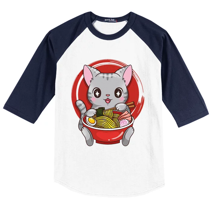 Anime Ramen Cats Kawaii Neko Gift Baseball Sleeve Shirt