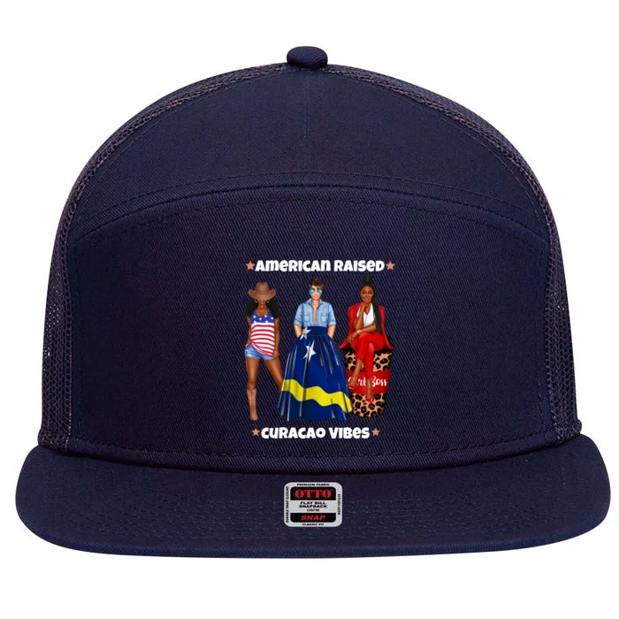 American Raised Curacao Vibes Born In South America Dna Gift 7 Panel Mesh Trucker Snapback Hat