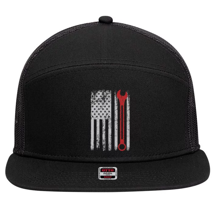 Auto Repairman Car Mechanic Wrench Workshop Tools USA Flag 7 Panel Mesh Trucker Snapback Hat