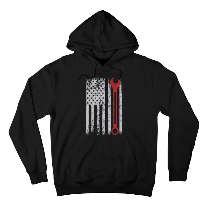 Auto Repairman Car Mechanic Wrench Workshop Tools USA Flag Hoodie