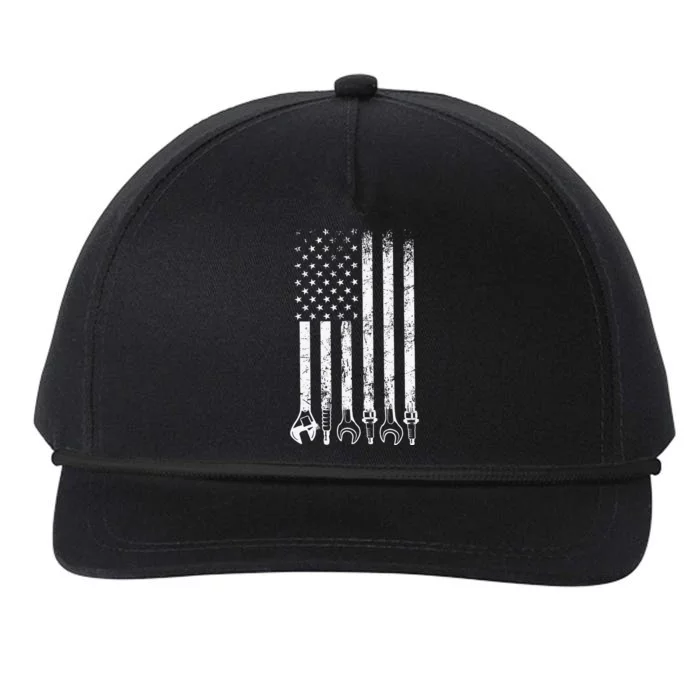 Auto Repairman Car Mechanic Wrench Workshop Tools USA Flag Snapback Five-Panel Rope Hat