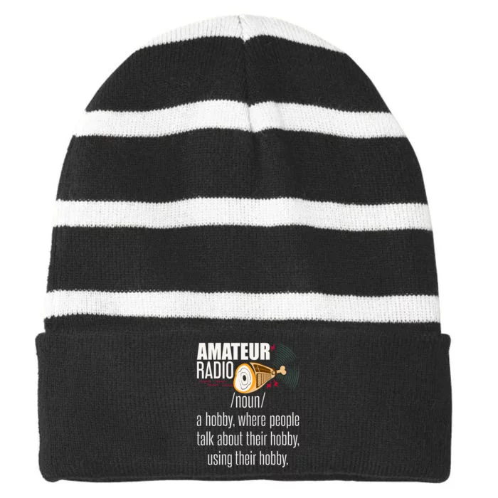 Amateur Radio Definition Gift Ham Radio Operator Enthusiast Gift Striped Beanie with Solid Band