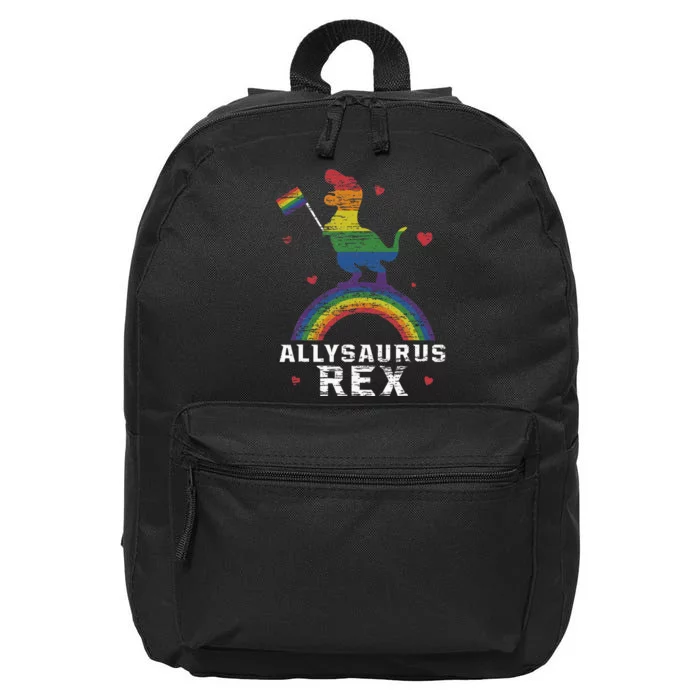 Allysaurus Rex Dinosaur In Rainbow Flag Ally LGBT Pride 16 in Basic Backpack