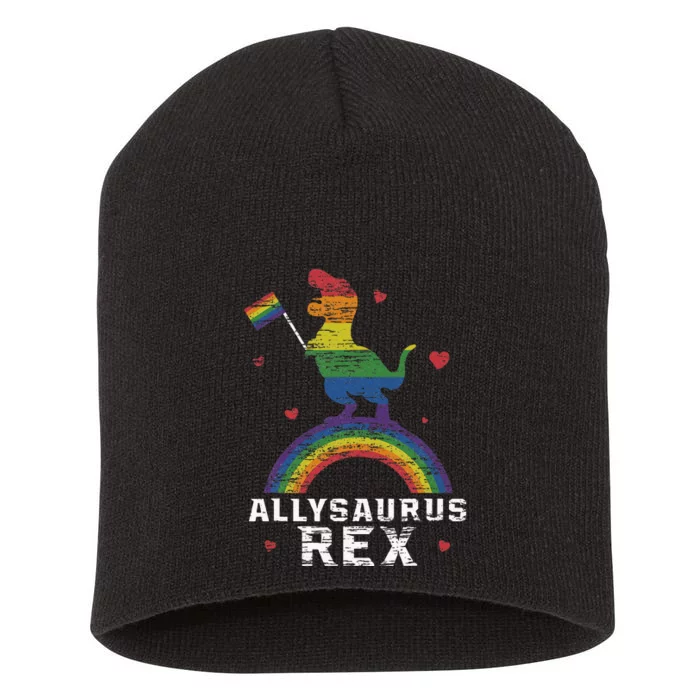 Allysaurus Rex Dinosaur In Rainbow Flag Ally LGBT Pride Short Acrylic Beanie