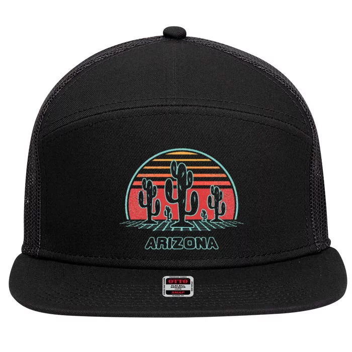 Arizona Retro Desert Sunset 80s Style 7 Panel Mesh Trucker Snapback Hat