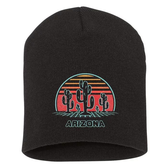 Arizona Retro Desert Sunset 80s Style Short Acrylic Beanie