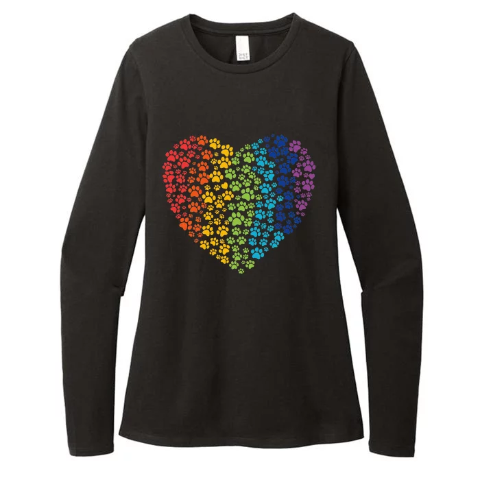 Animal Rescue Dog Cat Paw Heart Print Rainbow Dog Dad Mom Womens CVC Long Sleeve Shirt