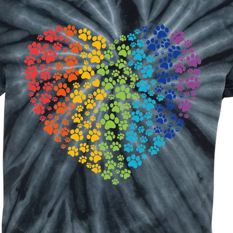 Animal Rescue Dog Cat Paw Heart Print Rainbow Dog Dad Mom Kids Tie-Dye T-Shirt