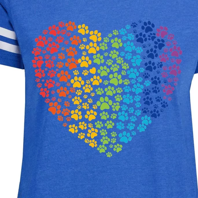 Animal Rescue Dog Cat Paw Heart Print Rainbow Dog Dad Mom Enza Ladies Jersey Football T-Shirt