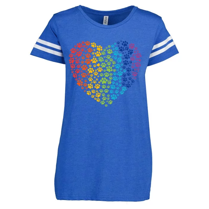 Animal Rescue Dog Cat Paw Heart Print Rainbow Dog Dad Mom Enza Ladies Jersey Football T-Shirt