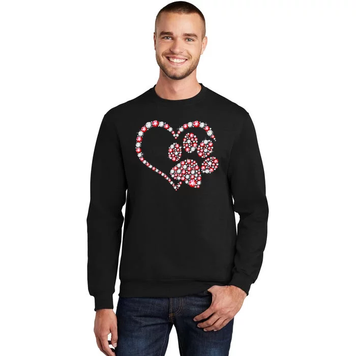 Animal Rescue Dog Paw Print Heart For Valentines Day Tall Sweatshirt