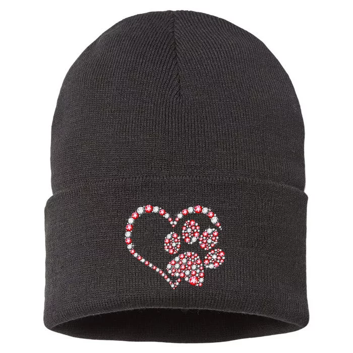 Animal Rescue Dog Paw Print Heart For Valentines Day Sustainable Knit Beanie