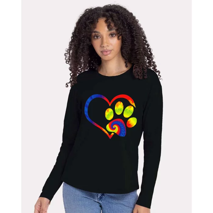 Animal Rescue Dog Paw Print Tie Dye Rainbow Dog Love Womens Cotton Relaxed Long Sleeve T-Shirt