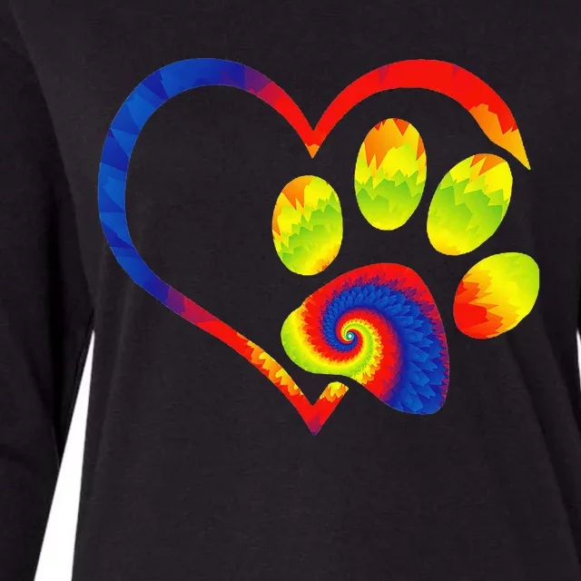 Animal Rescue Dog Paw Print Tie Dye Rainbow Dog Love Womens Cotton Relaxed Long Sleeve T-Shirt