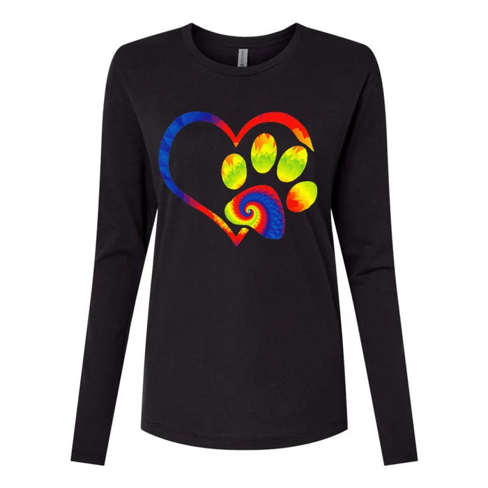 Animal Rescue Dog Paw Print Tie Dye Rainbow Dog Love Womens Cotton Relaxed Long Sleeve T-Shirt