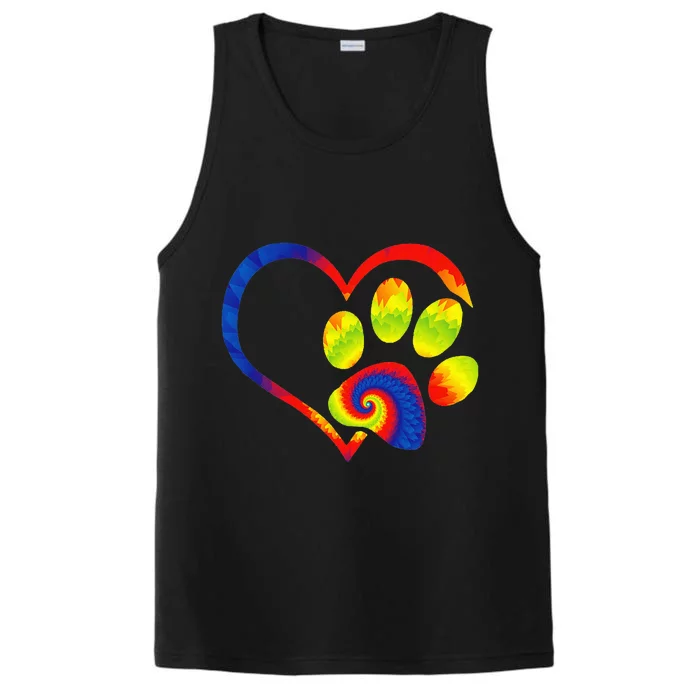 Animal Rescue Dog Paw Print Tie Dye Rainbow Dog Love Performance Tank