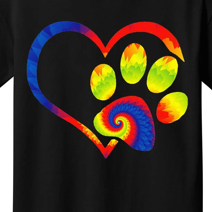 Animal Rescue Dog Paw Print Tie Dye Rainbow Dog Love Kids T-Shirt