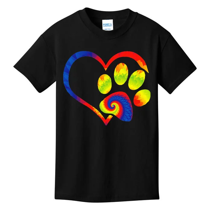 Animal Rescue Dog Paw Print Tie Dye Rainbow Dog Love Kids T-Shirt