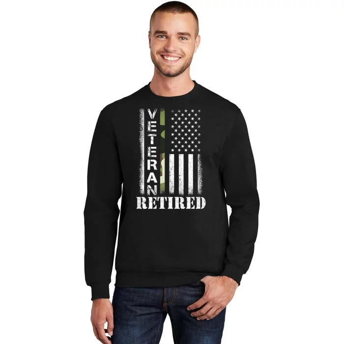 ARMY Retired Distressed American Flag Tall Sweatshirt