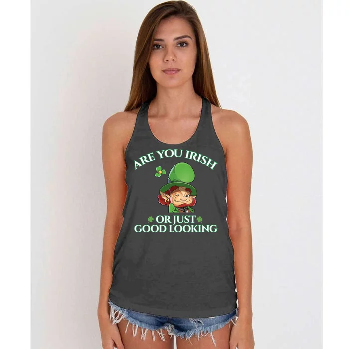 Are You Irish or Just Good Looking Leprechaun Women's Knotted Racerback Tank