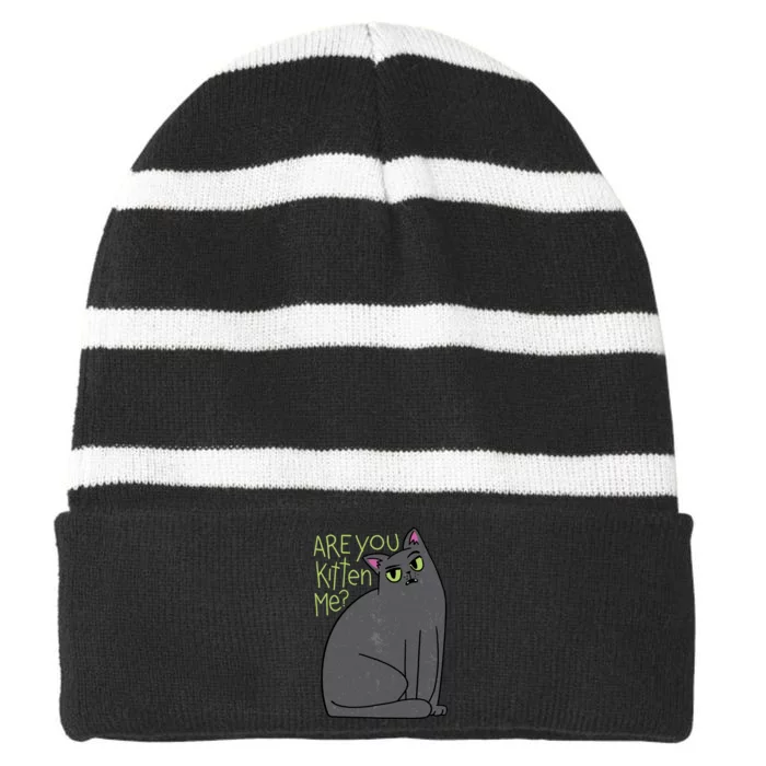 Are You Kitten Me Striped Beanie with Solid Band